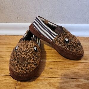 ACORN Children's Kid's Fuzzy Bear Striped Slippers Size 1-2 Lounge House Shoes